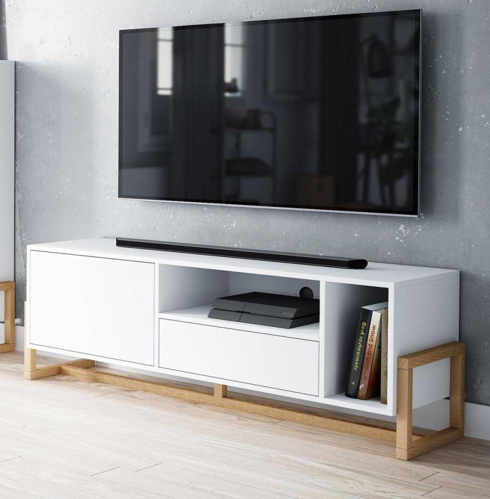 TV-Lowboard Skien in weiß und Buche massiv 139x49 cm Bild 1