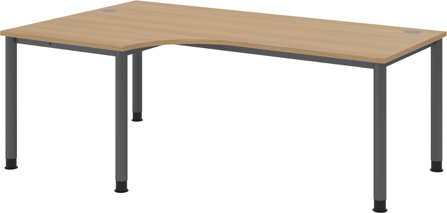 bümö höhenverstellbarer Eckschreibtisch H-Serie 200x120 cm in Eiche, Gestell in Graphit - PC Tisch für's Büro manuell höhenverstellbar, Computertisch L-Form verstellbar, HS-82-E-G Bild 1