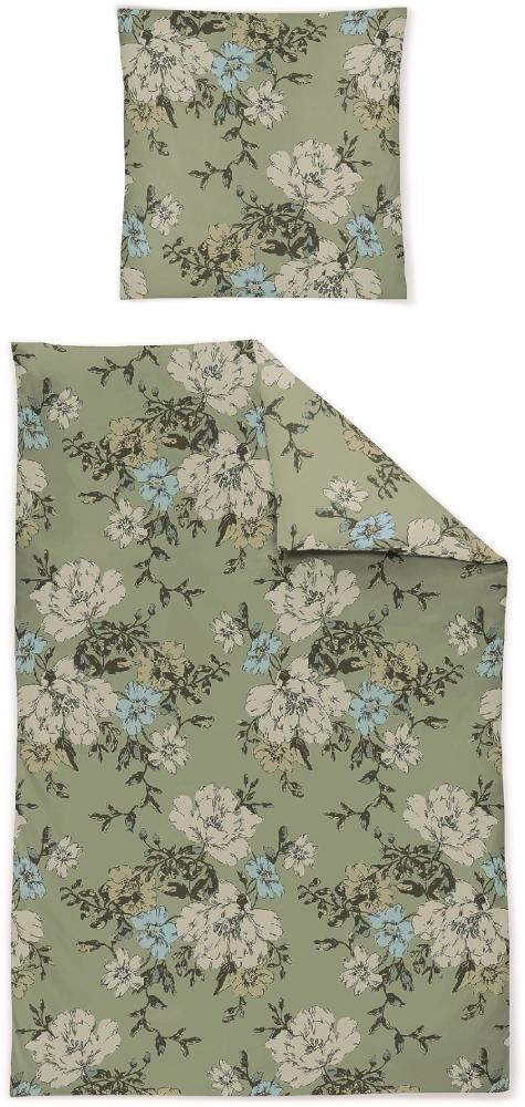 Irisette Eos Mako-Satin Bettwäsche 155x220 Blumen Rosen Blüten grün 8287-30 Bild 1