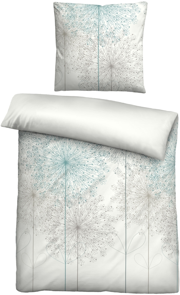 biberna Baumwoll-Satin Bettwäsche 0614510 PUSTEBLUME GRAFISCH, aqua, 1x 155x220 cm + 1x 80x80 cm Bild 1