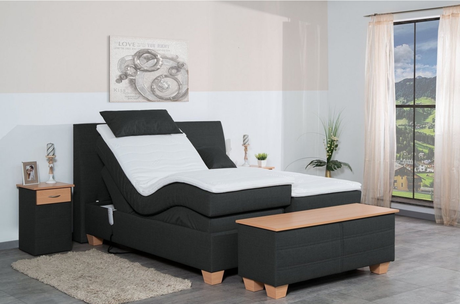 Meisterbetten Boxspringbett Syma 180x200 in W-Anthracite, Matratzenbezug Nano, Ergoflex-Topper Bild 1
