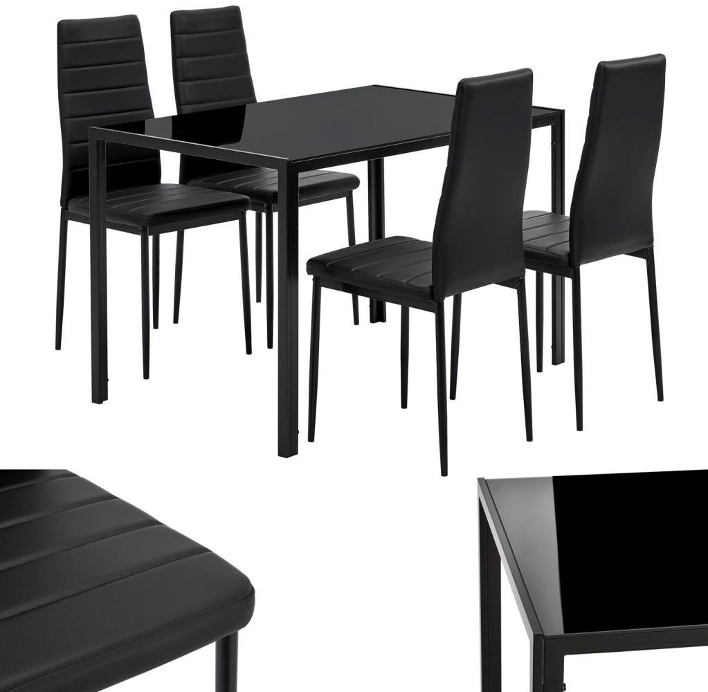 Juskys Essgruppe Dalya - Set mit Esstisch & Stühlen für 4 Personen - Esszimmer 4 Stühle & Tisch - moderne Esszimmergarnitur in Schwarz Bild 1