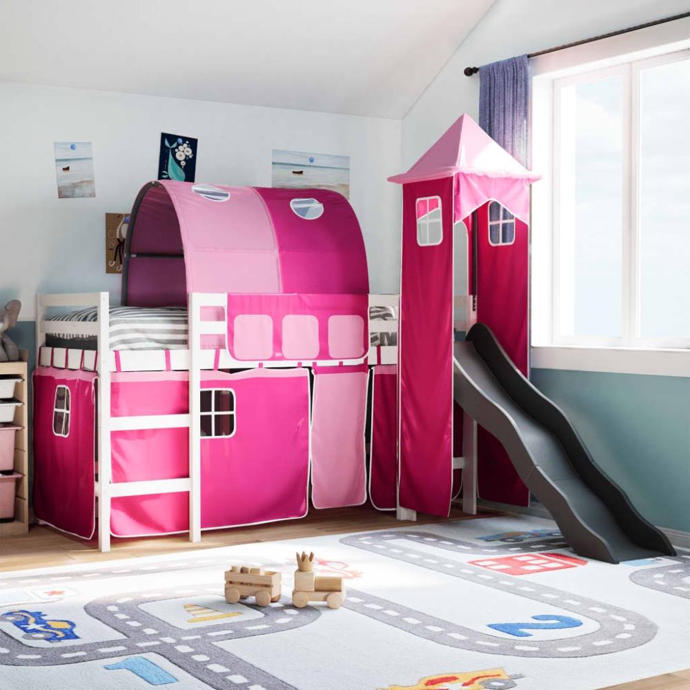 vidaXL Kinderhochbett mit Turm Rosa 90x200 cm Massivholz Kiefer 3309160 Bild 1