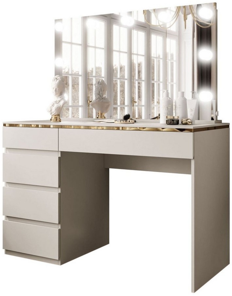 ALLHOUSE24 Schminktisch LAURA KACHMIR 120 cm mit Spiegel und Beleuchtung Kosmetiktisch (1x Schreibtisch 1x Spiegel) Bild 1