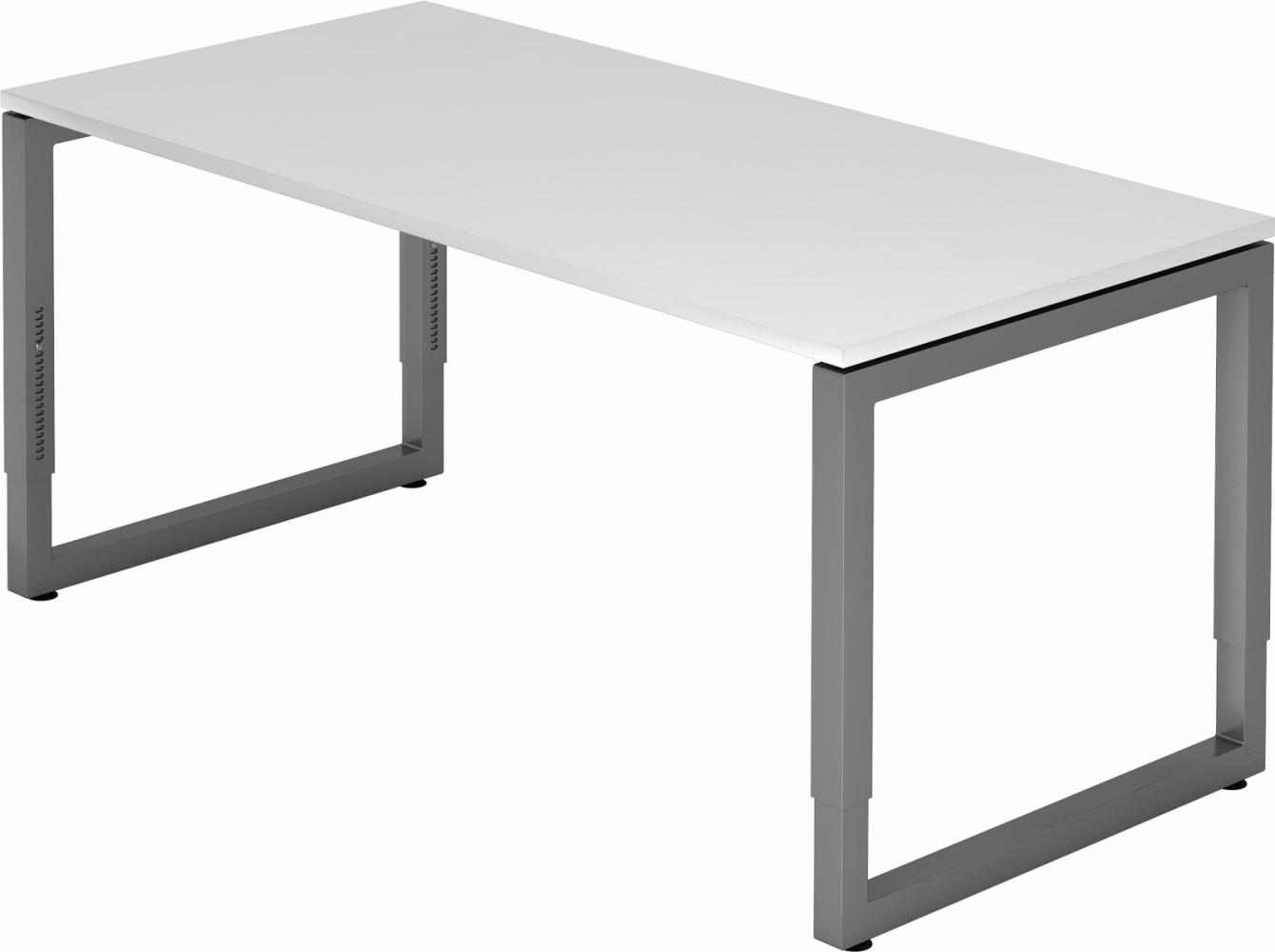 bümö höhenverstellbarer Schreibtisch R-Serie 160x80 cm in weiß, Gestell in Graphit - PC Tisch für's Büro manuell höhenverstellbar, Computertisch verstellbar, RS-16-W-G Bild 1