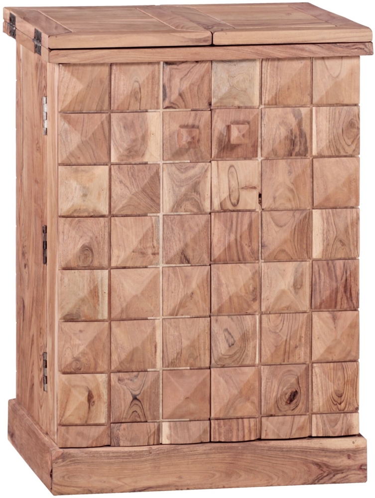 Hausbar Akazie Massivholz 65 x 91 x 50 cm Weinbar ausklappbar, Kleine Bar modern, Barschrank mit Türen, Spirituosenschrank mit Aufbewahrung für Flaschen und Gläser Bild 1