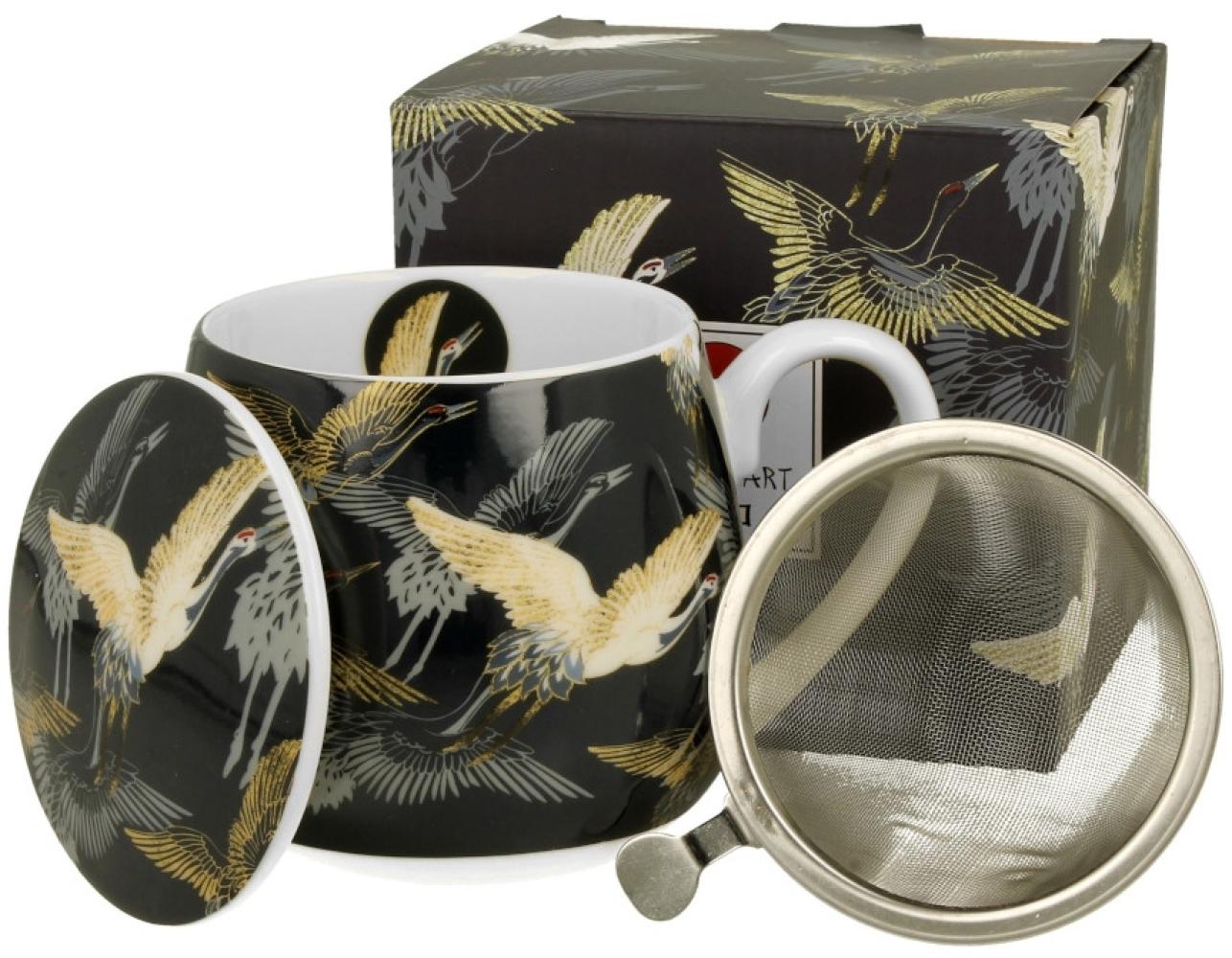 DUO ART GALLERY Fassbecher 430 ml CRANES AT NIGHT mit Teesieb, New Bone China Porzellan Bild 1