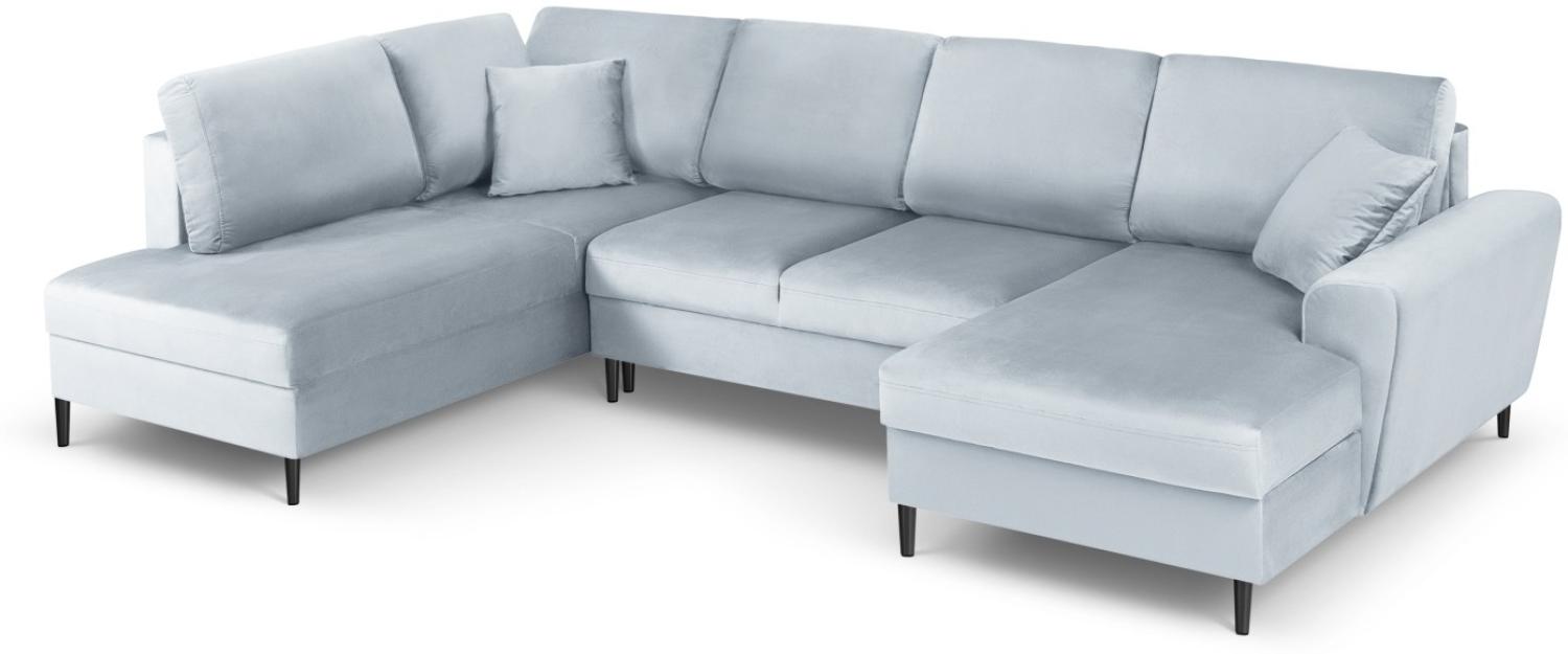 Micadoni 7-Sitzer Samtstoff Panorama Sofa Links mit Box und Schlaffunktion Moghan | Bezug Light Blue | Beinfarbe Black C... Bild 1