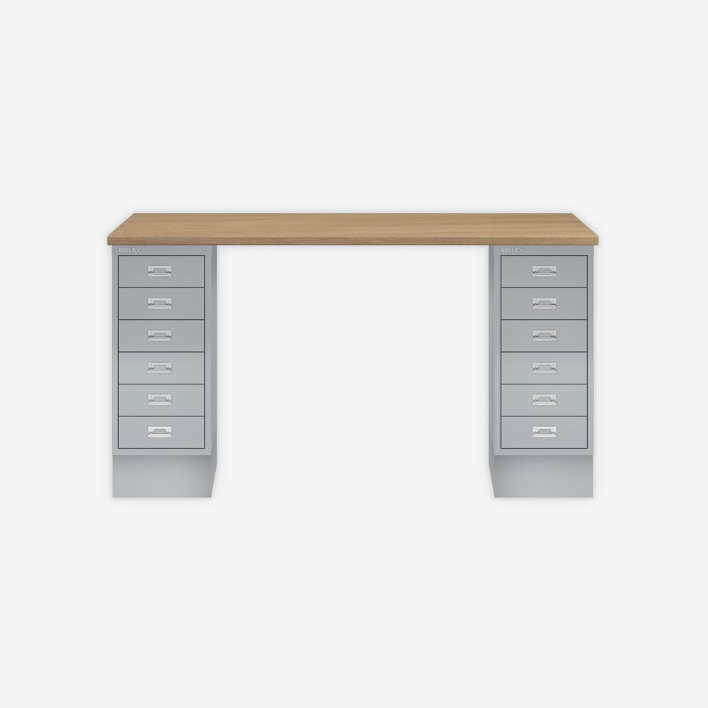 MultiDesk, 2 MultiDrawer mit 6 Schüben, Dekor natürliche Eiche, Farbe Silber, Maße: H 740 x B 1400 x T 600 mm Bild 1