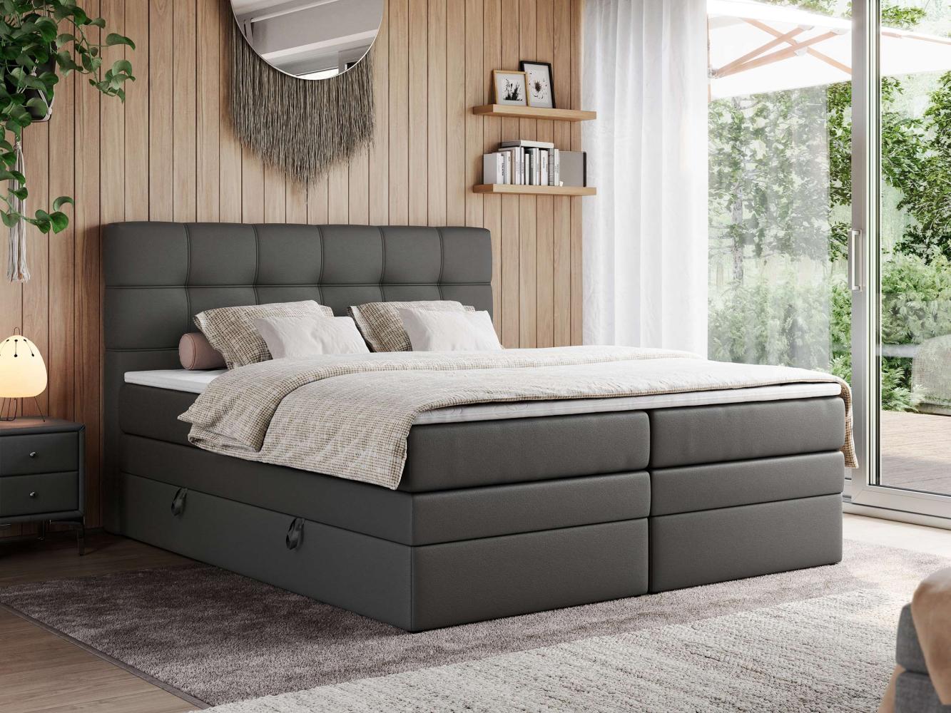 Boxspringbett, Polsterbett, Bett, Schlafzimmer - ERNI-KING - 140x200cm - Dunkelgrau Kunstleder - H3 Bild 1