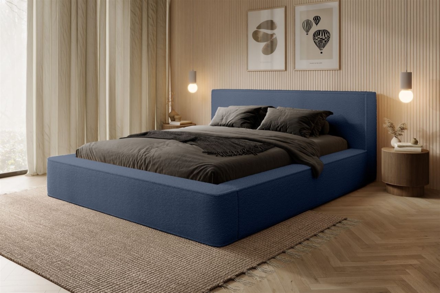 Polsterbett Doppelbett OMAHA 140x200cm in Stoff Euphoria Blau Bild 1