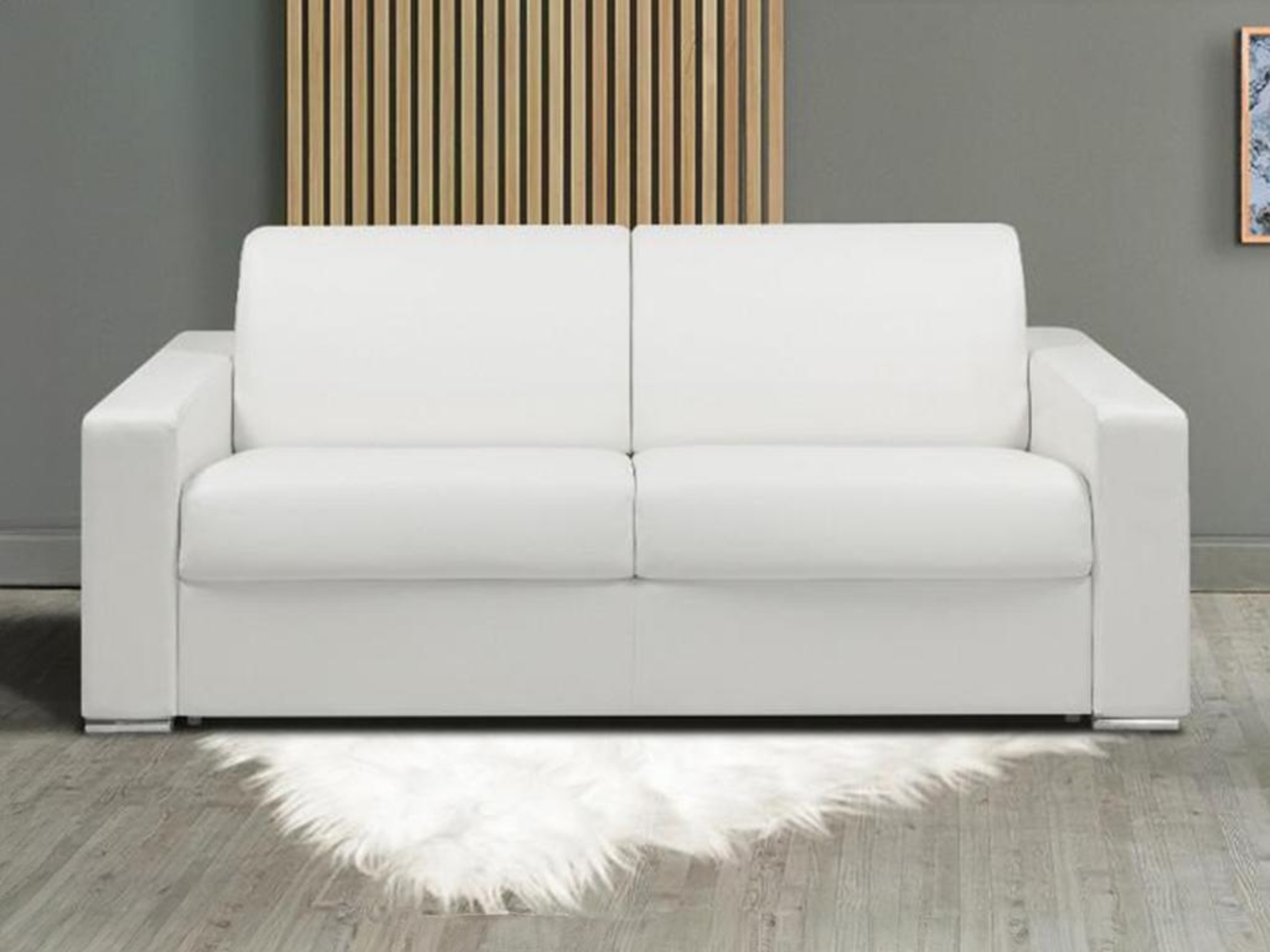 Vente-unique - Schlafsofa mit Matratze 3-Sitzer Kunstleder - Weiß - Liegefläche: 140 cm - Matratzenhöhe: 18 cm mit Memory Schaum - CALITO Bild 1