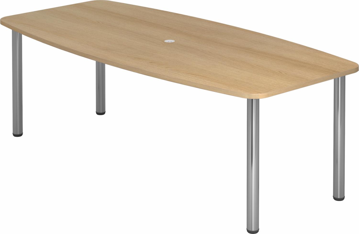 bümö Konferenztisch oval 220x103 cm großer Besprechungstisch in Eiche, Besprechungstisch mit Chromfüßen, Meetingtisch für 8 Personen, XXL-Tisch für Besprechungsraum & Meeting, KT22C-E Bild 1