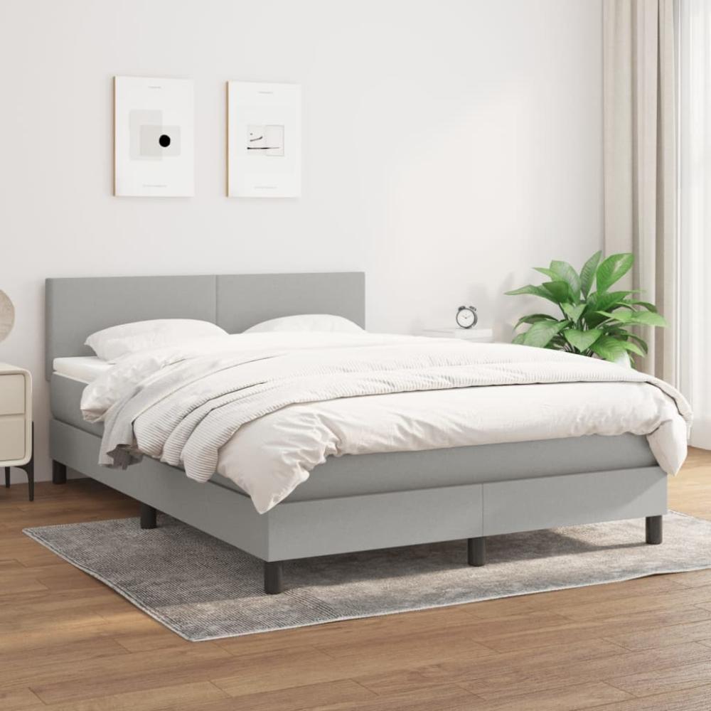 vidaXL Boxspringbett mit Matratze, Stoff, Hellgrau, 140 x 200 cm, H2 Bild 1