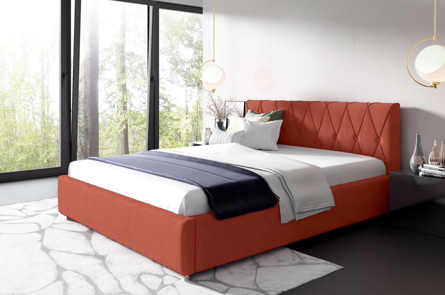 99rooms Lola Polsterbett mit Bettkasten 140x200 cm Velours MONOLITH Korallenrot Bild 1