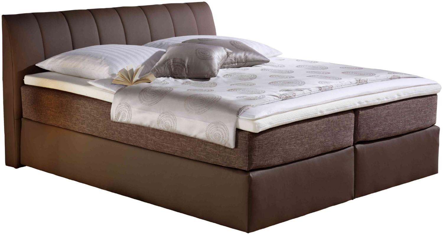 Maintal Boxspringbett Vanilla, 100 x 200 cm, Strukturstoff, Bonellfederkern Matratze H3, braun Bild 1