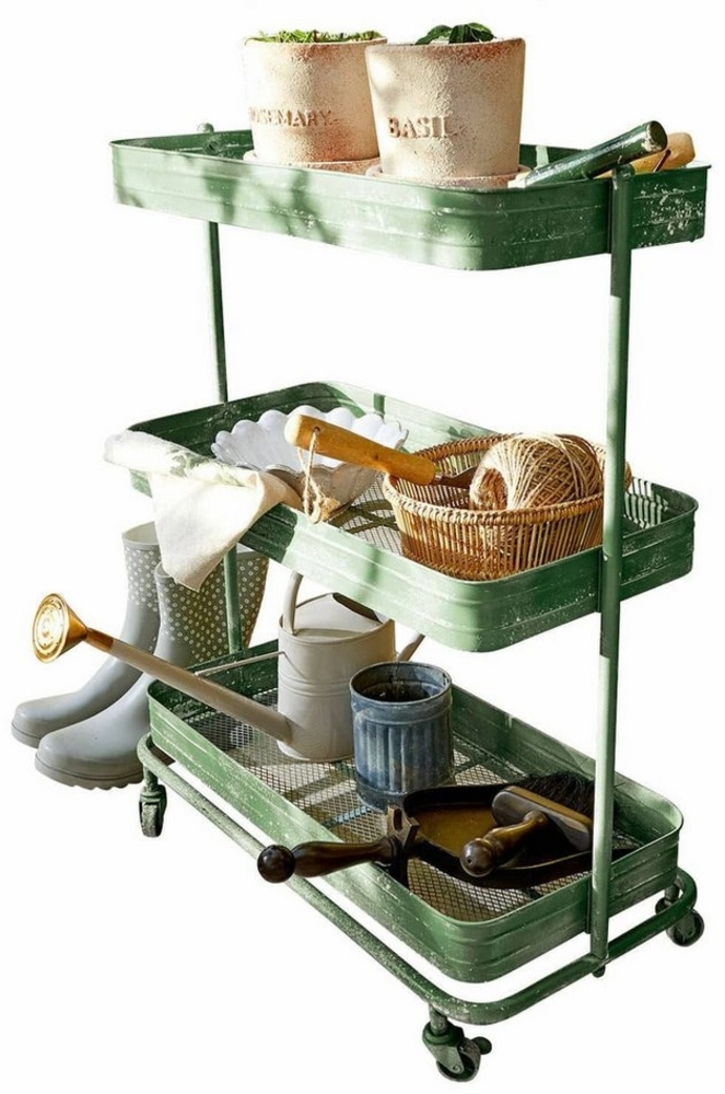 Mirabeau Pflanztisch praktisches Pflanzregal Deonte mit Ablagefläche in Antikgrün (nostalgisches Design, inkl. Ablage zum Trocknen & Dekorieren), Blumentrockner, Eisen, Gitternetz, B 60cm, H 80cm, T 30cm Bild 1