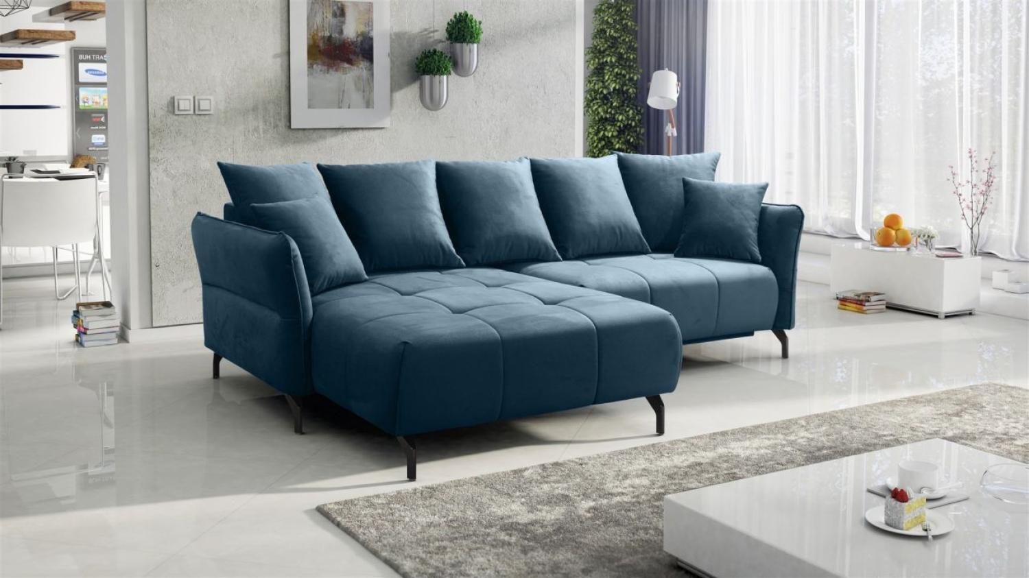 Ecksofa Schlafsofa Sofa SADIE Stoff Element Dunkelblau Ottomane Links Bild 1