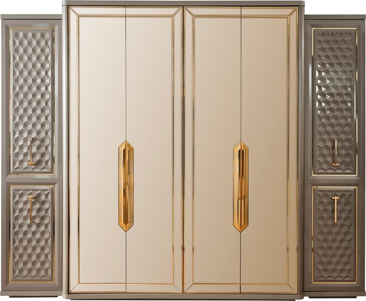 Casa Padrino Luxus Art Deco Schlafzimmerschrank Grau / Gold 280 x 60 x H. 229 cm - Verspiegelter Kleiderschrank mit 4 Türen - Schlafzimmer Möbel - Art Deco Möbel - Luxus Möbel - Luxus Einrichtung Bild 1