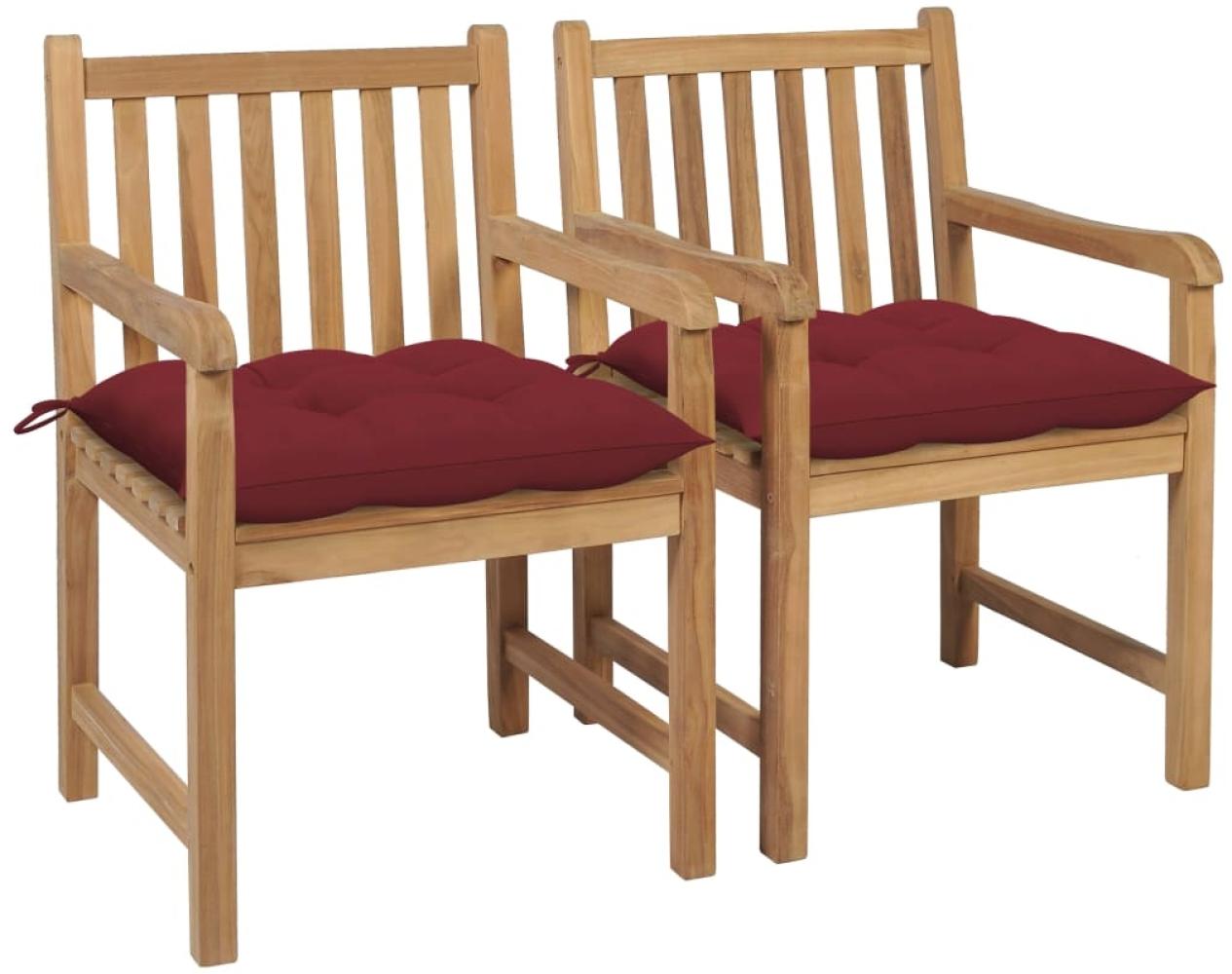 vidaXL Gartenstühle 2 Stk. mit Weinroten Kissen Massivholz Teak 3062754 Bild 1