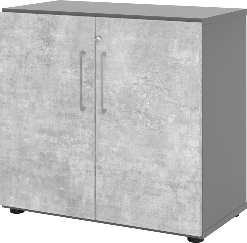 bümö Aktenschrank abschließbar, Büroschrank Holz 80cm breit in Graphit/Beton - abschließbarer Schrank mit Aktenregal für's Büro & Arbeitszimmer, Büro Möbel Ordnerschrank mit Schloss, 928T2-G-M-BS Bild 1