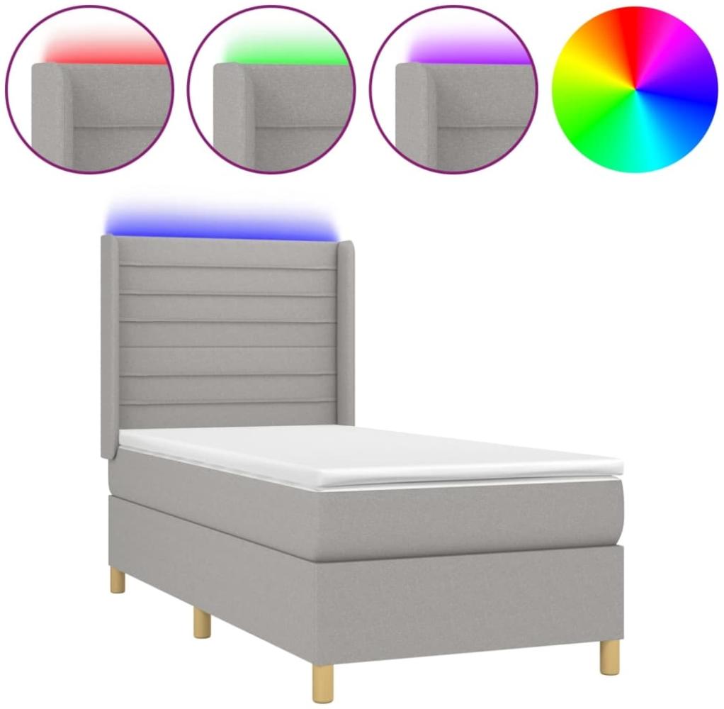 vidaXL Boxspringbett mit Matratze & LED Hellgrau 100x200 cm Stoff 3138933 Bild 1