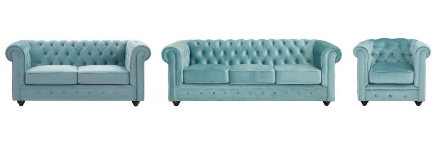 Vente-unique - Sofa 3-Sitzer & 2-Sitzer & Sessel - Samt - Pastellblau - CHESTERFIELD Bild 1