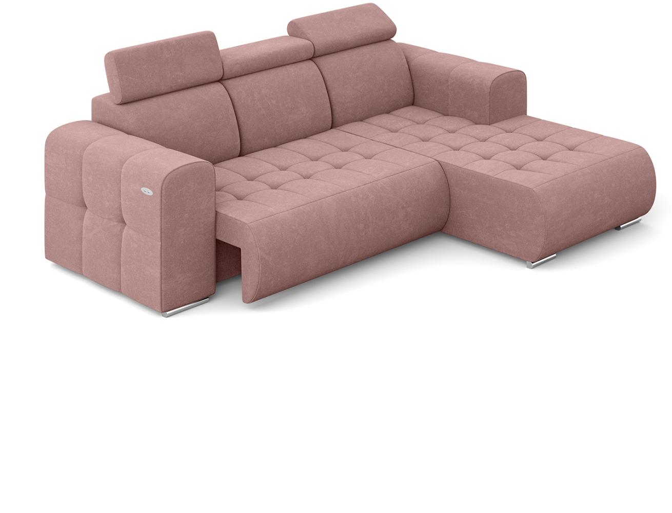 MEBLINI Elektrische Schlafcouch - Ecksofa mit Schlaffunktion - Sofa mit Relaxfunktion und Kopfstützen - Couch L-Form - Eckcouch - Wohnlandschaft - MADELINE - 266x200x93cm Rechts - Rosa Samt Bild 1