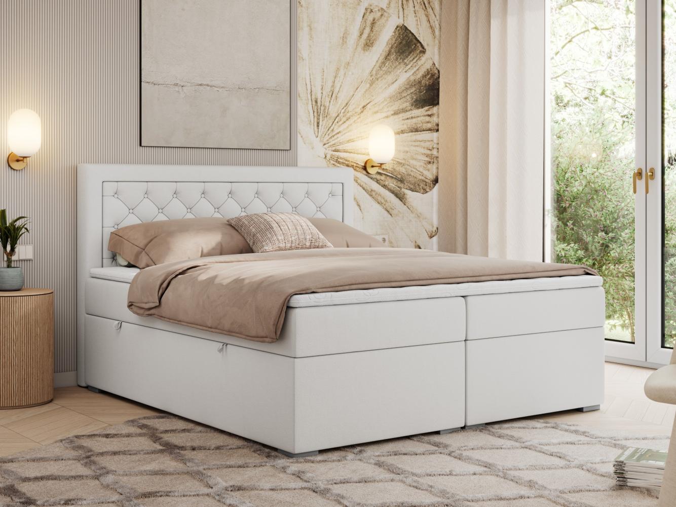 Boxspringbett, Modern Bett mit Multipocket-Matratze und zwei Bettkästen - JASIR - 140 x 200 cm - Weiß Kunstleder - H3 Bild 1