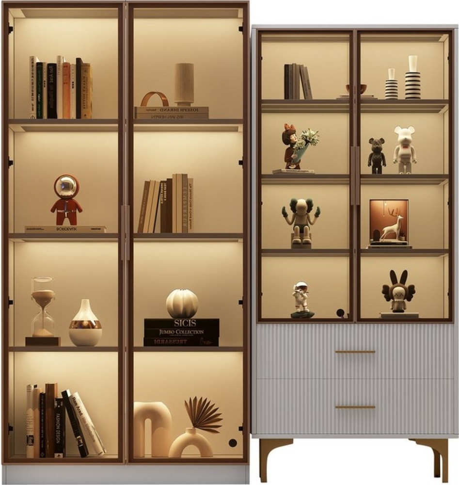 REDOM Standvitrine Vitrinenschrank Glasvitrine Bücherschrank Büroschrank Vitrine Schrank (Hochschrank mit LED-Beleuchtung und höhenverstellbaren Einlegeböden, 2-St, Aktenschrank Sammlervitrine Wohnzimmerschrank mit 4 Türen 8 Fächern) Bücherregal für Wo... Bild 1