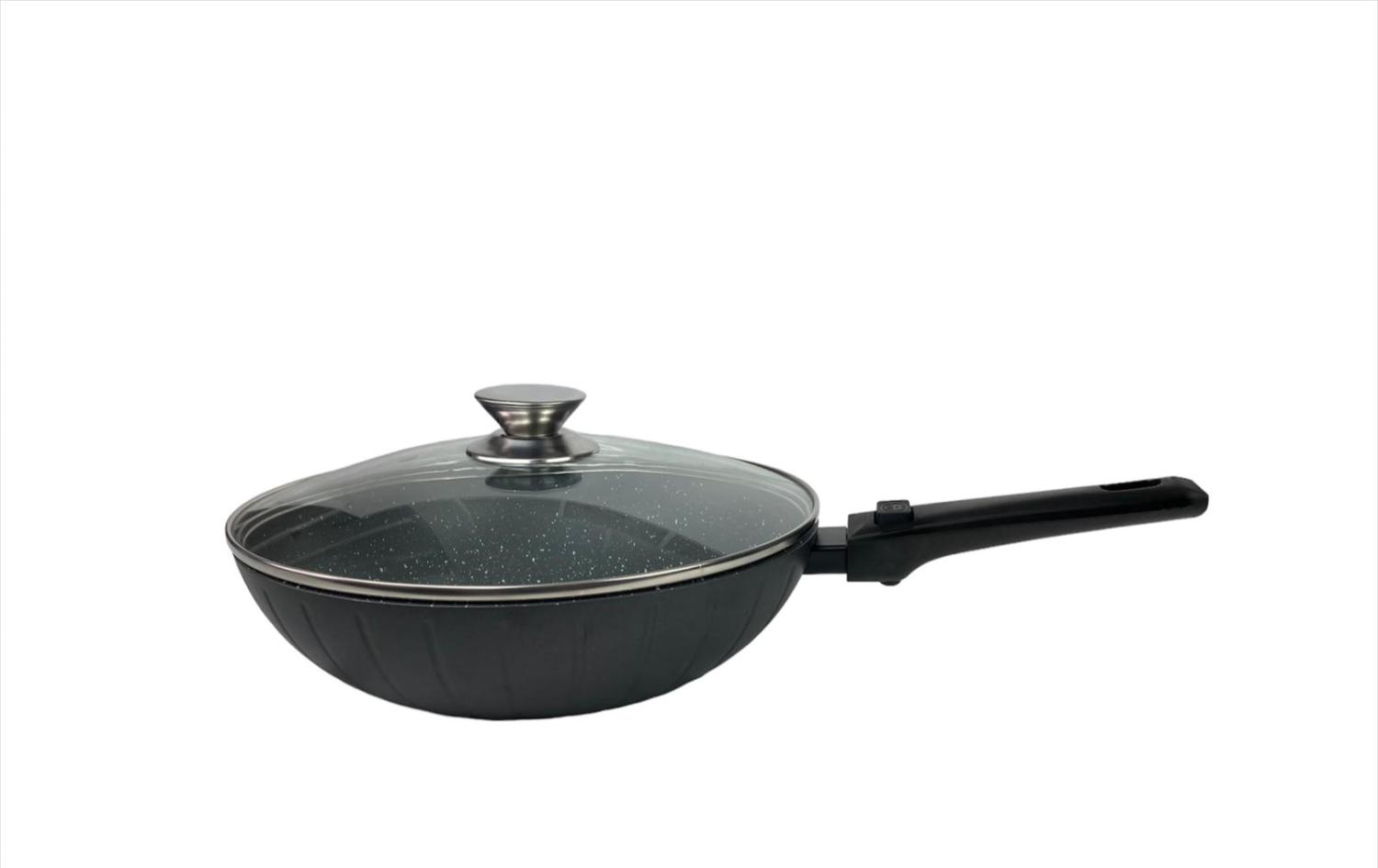 WOK-Pfanne abnehmbarer Griff 32cm Induktion Deckel Anti Haft Bratpfanne Marmor Bild 1