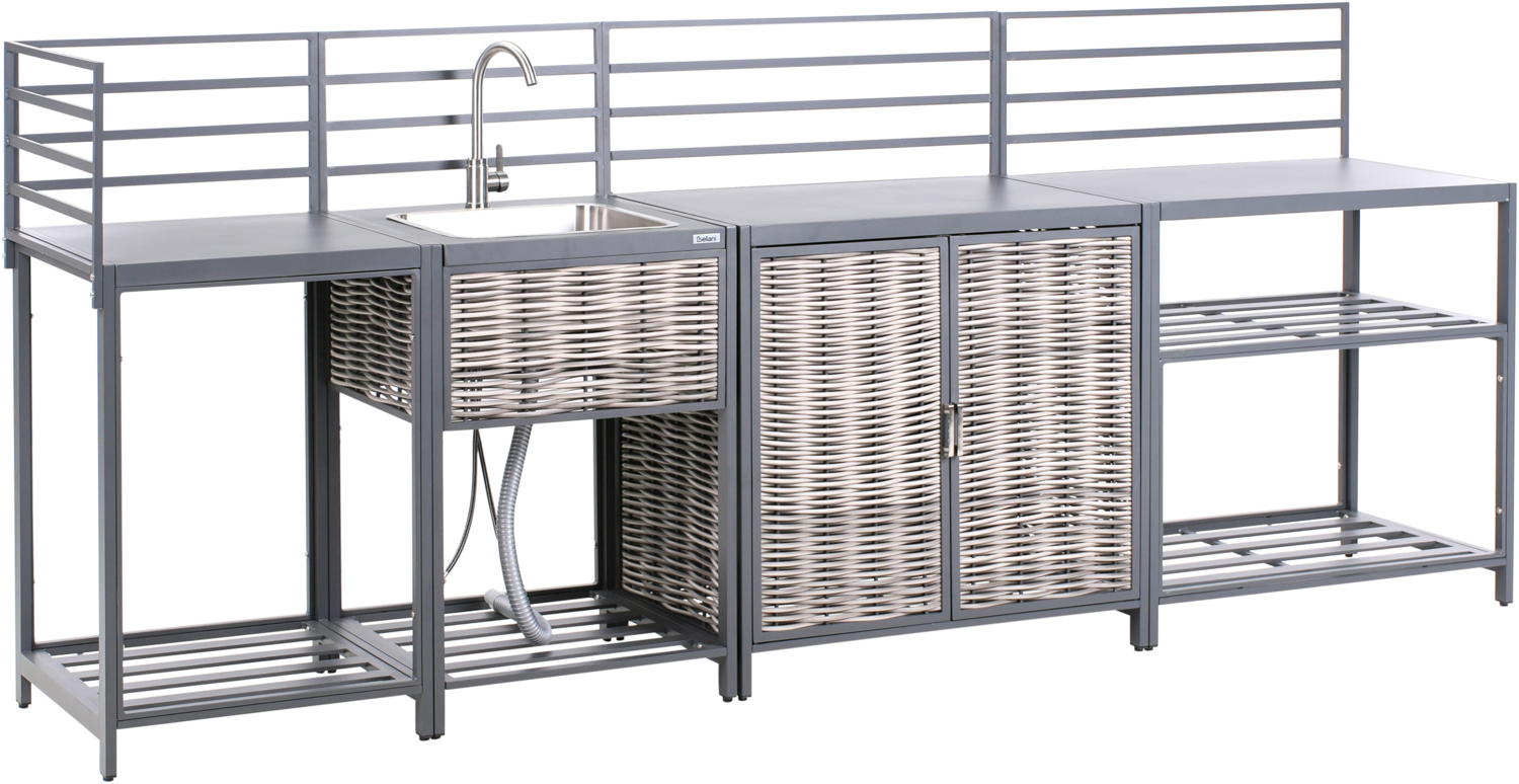 Outdoor-Küche 4er Set mit Spüle MIRADOR Polyrattan Grau Bild 1