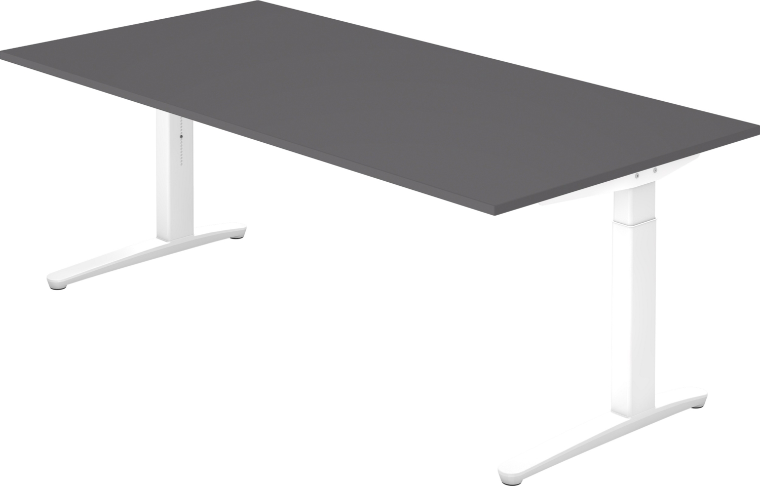 bümö manuell höhenverstellbarer Schreibtisch 200x100 in graphit Gestell in Weiß - PC Tisch höhenverstellbar & groß, höhenverstellbarer Tisch Büro, großer Computertisch verstellbar, X2E-G-WW Bild 1