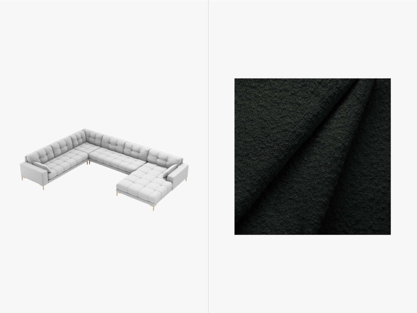 Micadoni Wohnlandschaft Mamaia 7-Sitzer Links Boucle Baloo Schwarz goldene Beine Bild 1