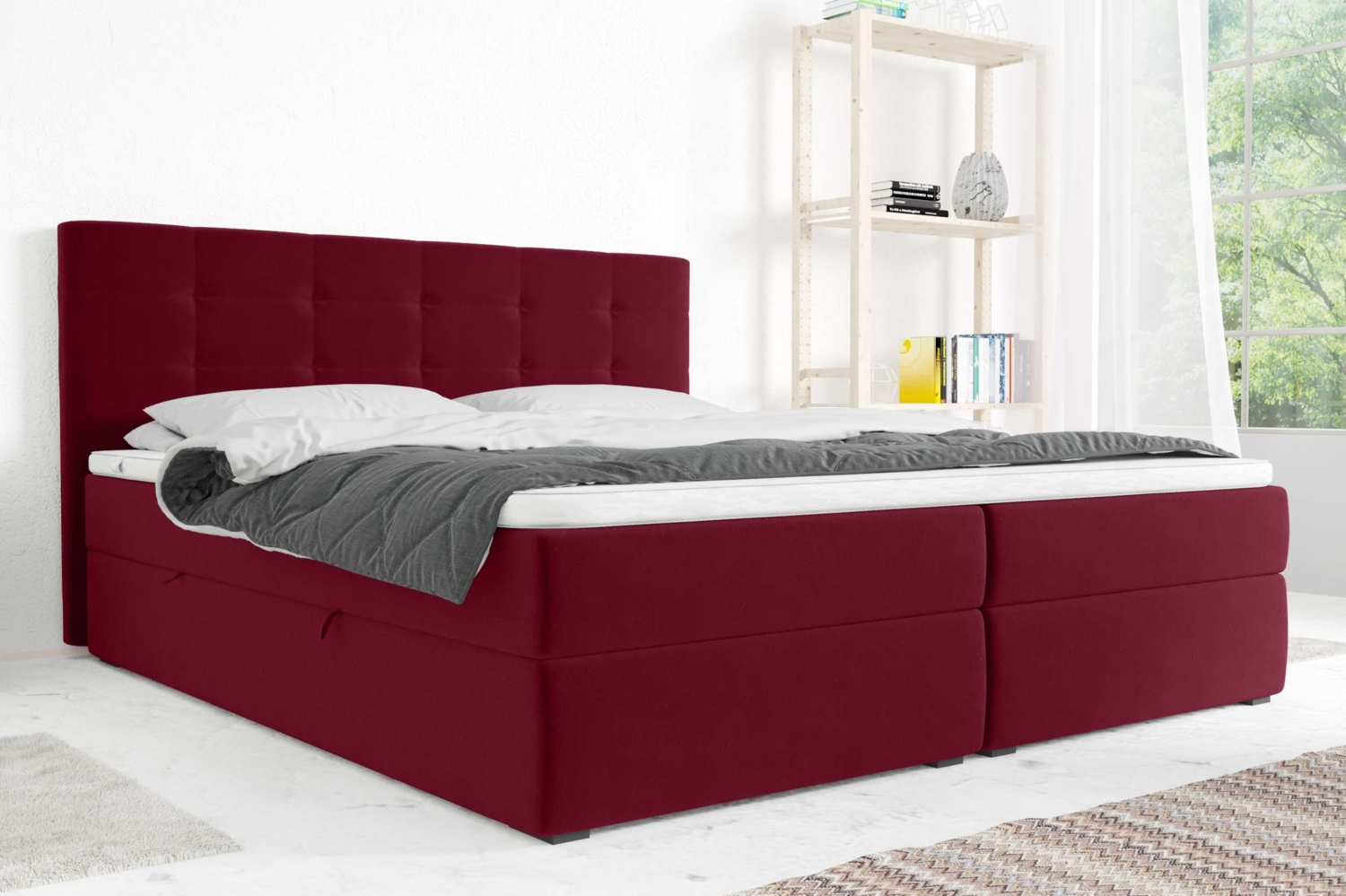 99rooms Bonvito Boxspringbett Rot Velours KRONOS Bonell-Federung 140x200 cm Bild 1