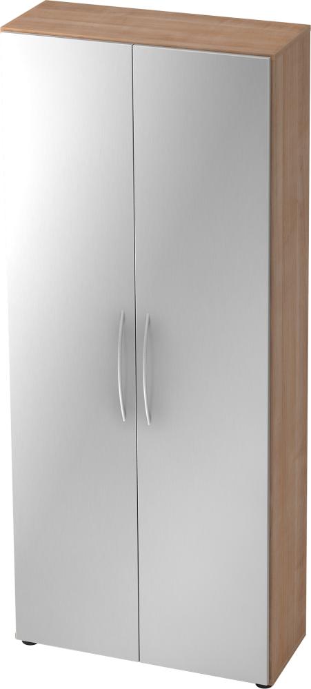 bümö Mehrzweckschrank 80cm breit, Aktenschrank o. Schuhschrank hoch, Schrank mit Regal, Küchenschrank in Nussbaum/Silber aus Holz, Vorratsschrank & Haushaltsschrank mit Metallgriffen, 4100-N-S Bild 1