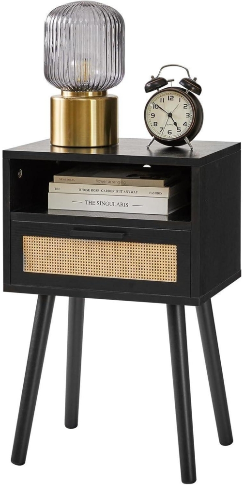 IBUYKE Rattan Nachttisch Boho Beistelltisch Holz Akzent Schlafzimmer Wohnzimmer Bild 1