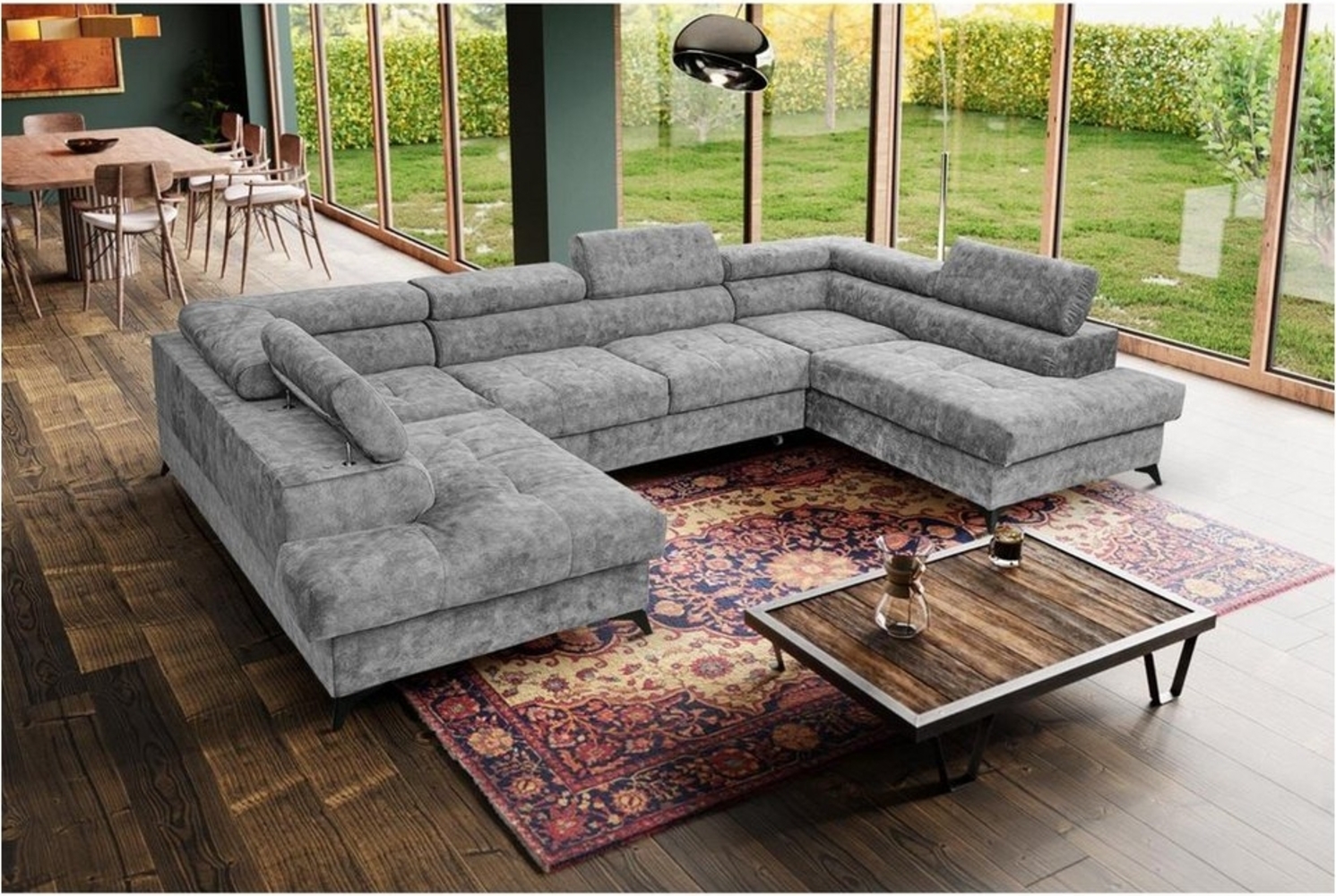 Beautysofa Ecksofa Sorento U Die Lieferung beinhaltet die Lieferung in die Wohnung, mit Schlaffunktion, Bettkasten, verstellbare Kopfstützen, große Eckcouch mit Metallbeine Bild 1