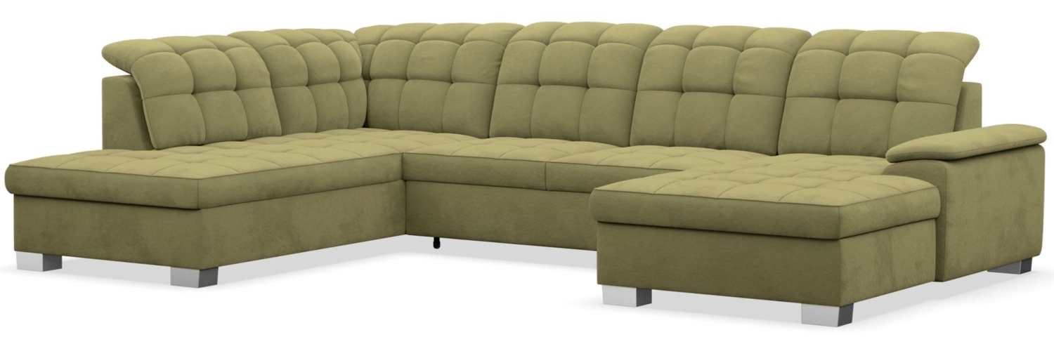 Selsey 'Jamaal' Wohnlandschaft mit Schlaffunktion und Stauraum rechtsseitig, Velours hydrophob, olivgrün Bild 1