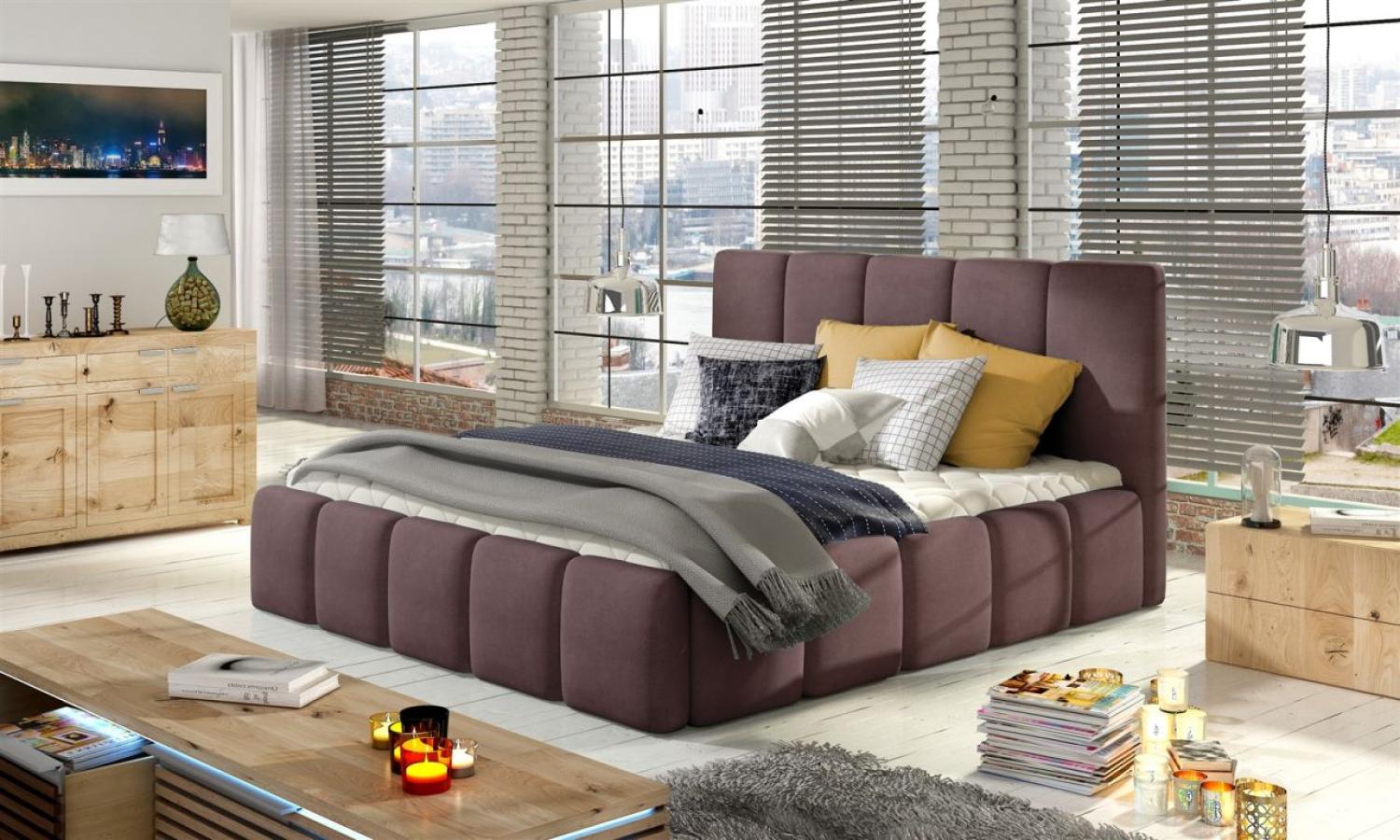 Polsterbett Doppelbett VERONA Set 1 Polyesterstoff Violett 180x200cm Bild 1