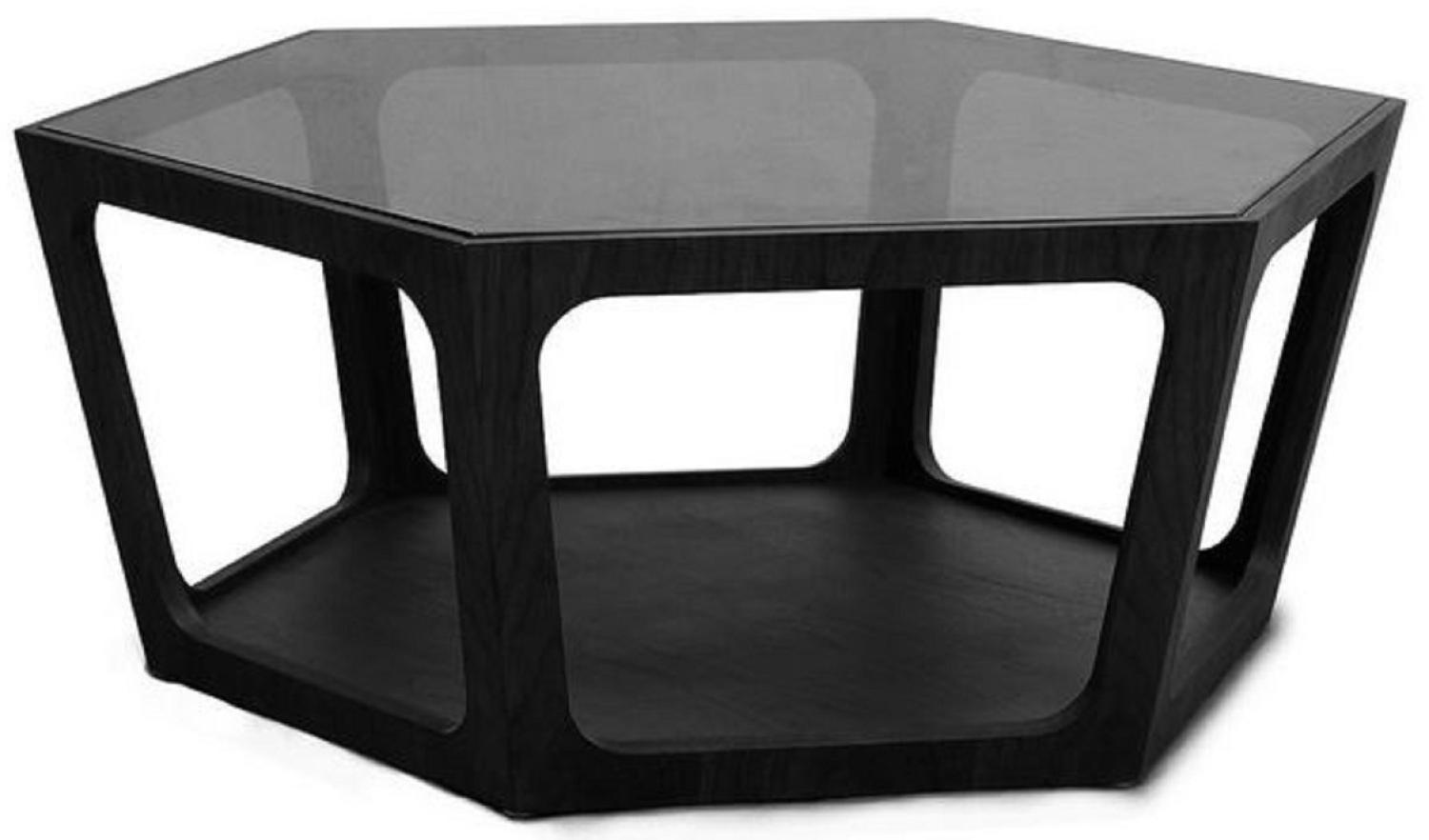 Casa Padrino Luxus Couchtisch Schwarz 90 x 78 x H. 35 cm - Wohnzimmertisch mit schwarz getönter Glasplatte - Wohnzimmer Möbel - Luxus Möbel Bild 1