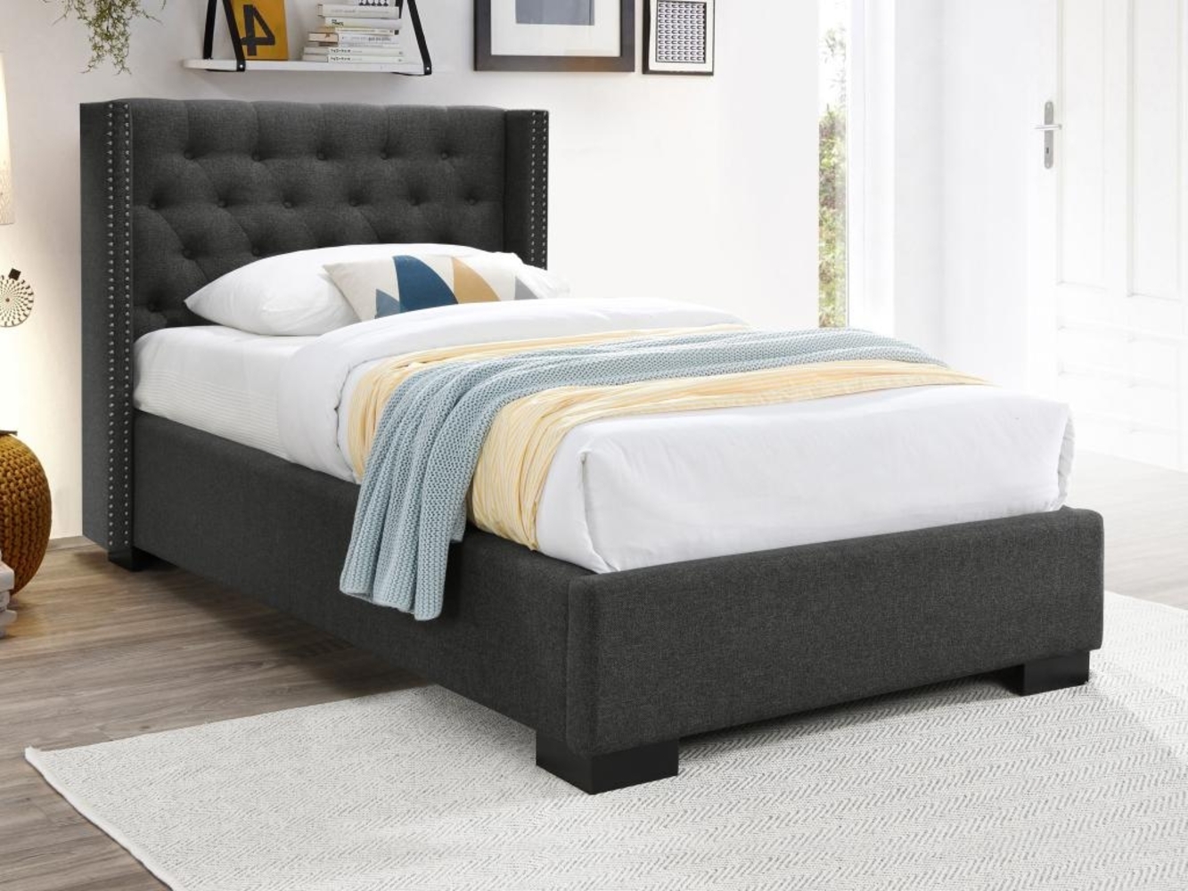 Vente-unique - Polsterbett + Matratze - 90 x 200 cm - Stoff - Grau - MASSIMO II Bild 1
