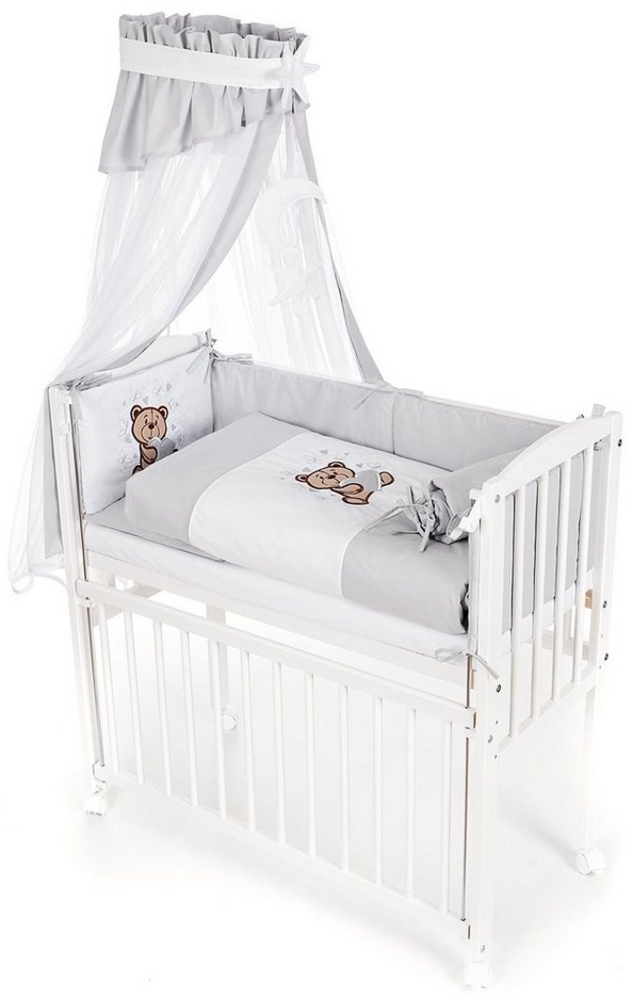 Babyhafen Beistellbett Babybett Komplettbett Teddybär & Schmetterlinge Stubenbett, Made in Europa, bestickt Bild 1