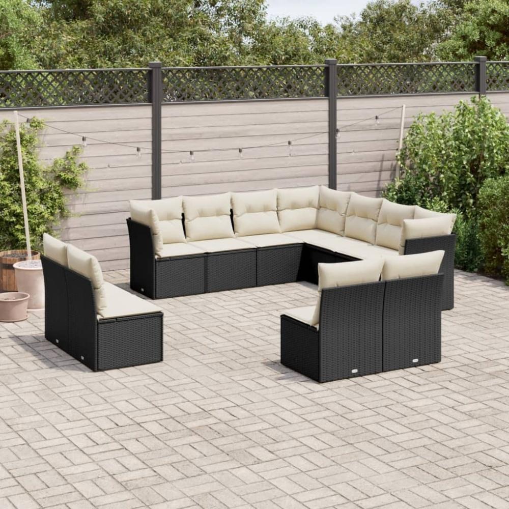 vidaXL 11-tlg. Garten-Sofagarnitur mit Kissen Schwarz Poly Rattan 3217816 Bild 1