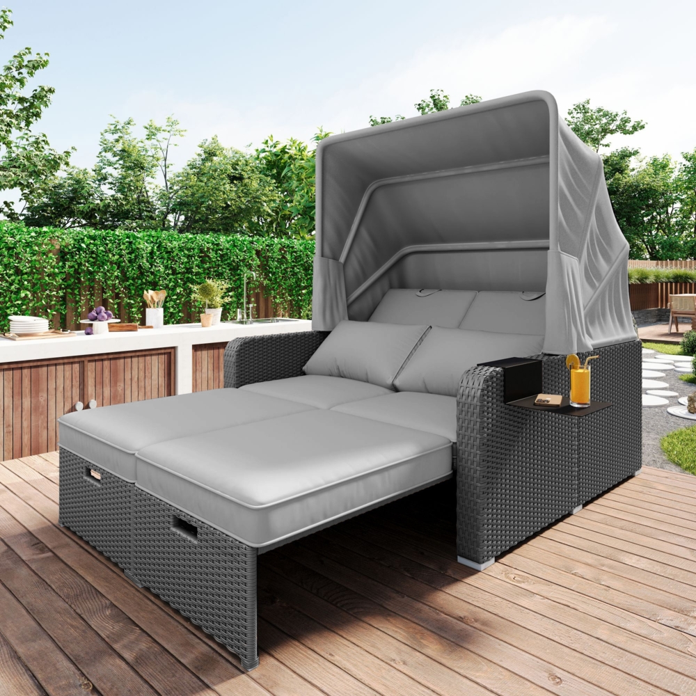 Merax Polyrattan Gartenmöbel für 2 Personen, Gartensofa, Loungesofa, Grau Bild 1