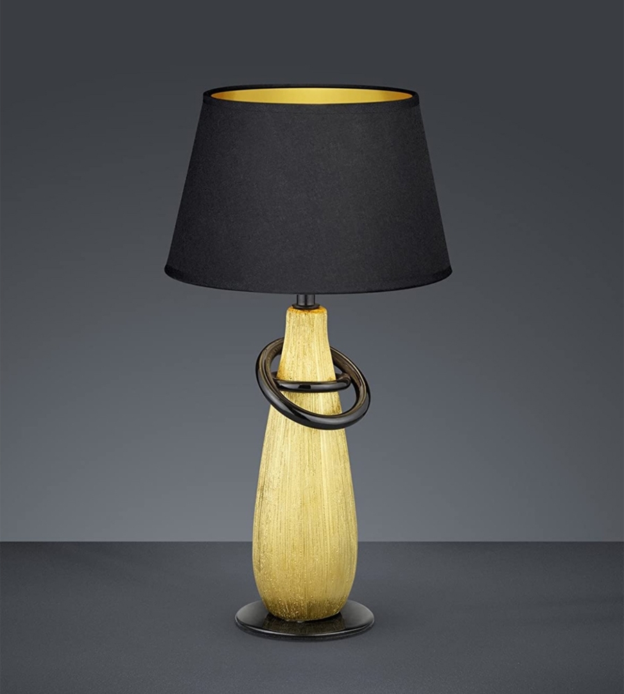 Keramik Tischleuchte THEBES Stoffschirm in Gold Schwarz, Höhe 38cm Bild 1