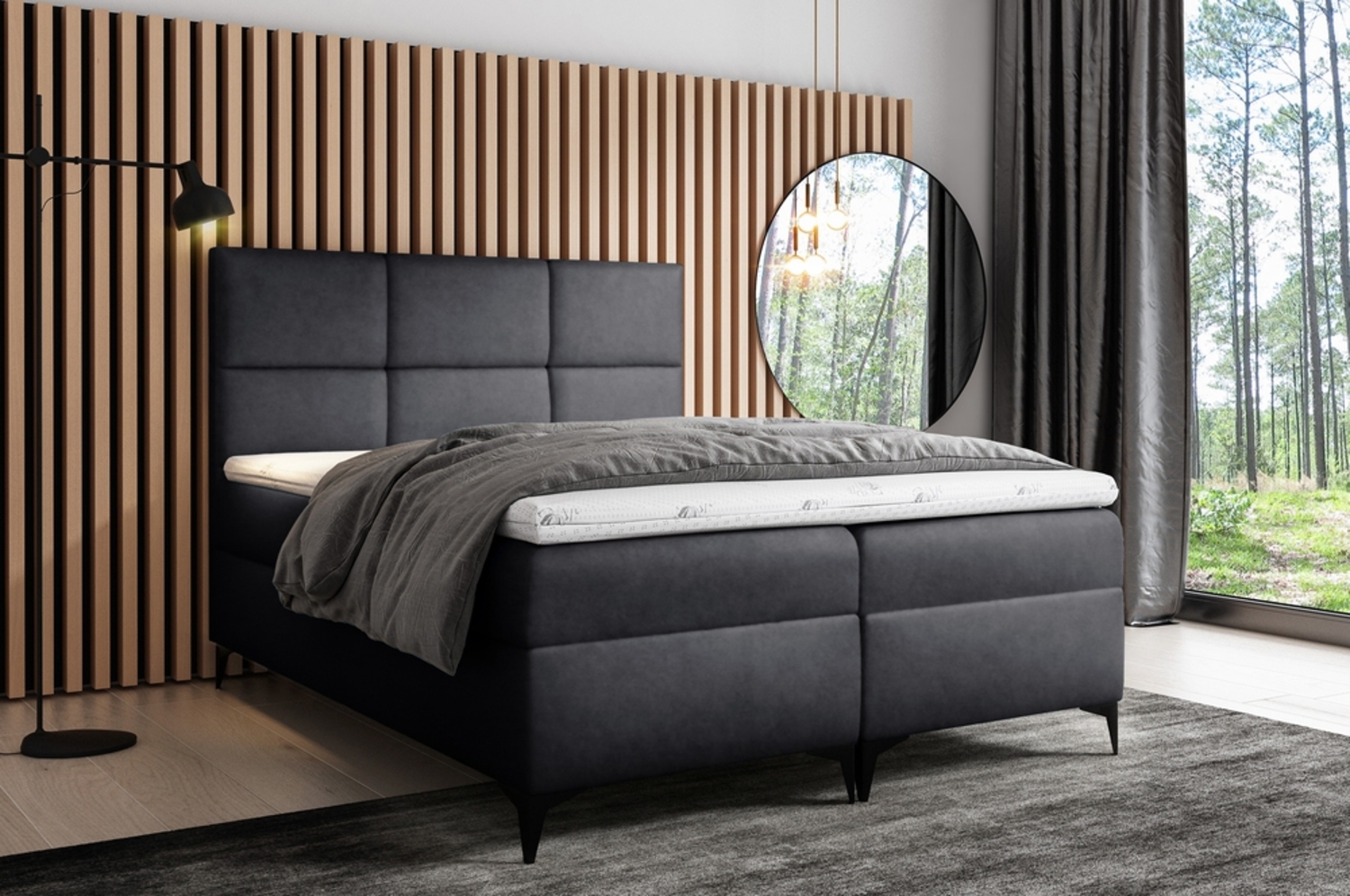 99rooms Ozzy Boxspringbett Velours 120x200 cm Schwarz Bild 1
