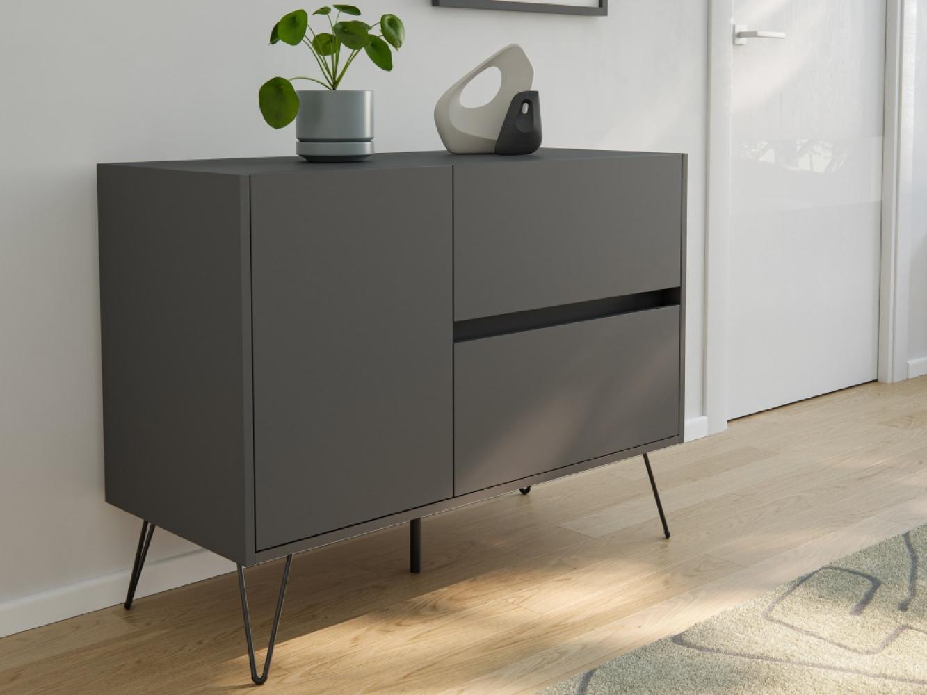 Raumwunder L Sideboard Kommode 100cm 2 SoftClose 1 Tür Grafit : Grafit Bild 1