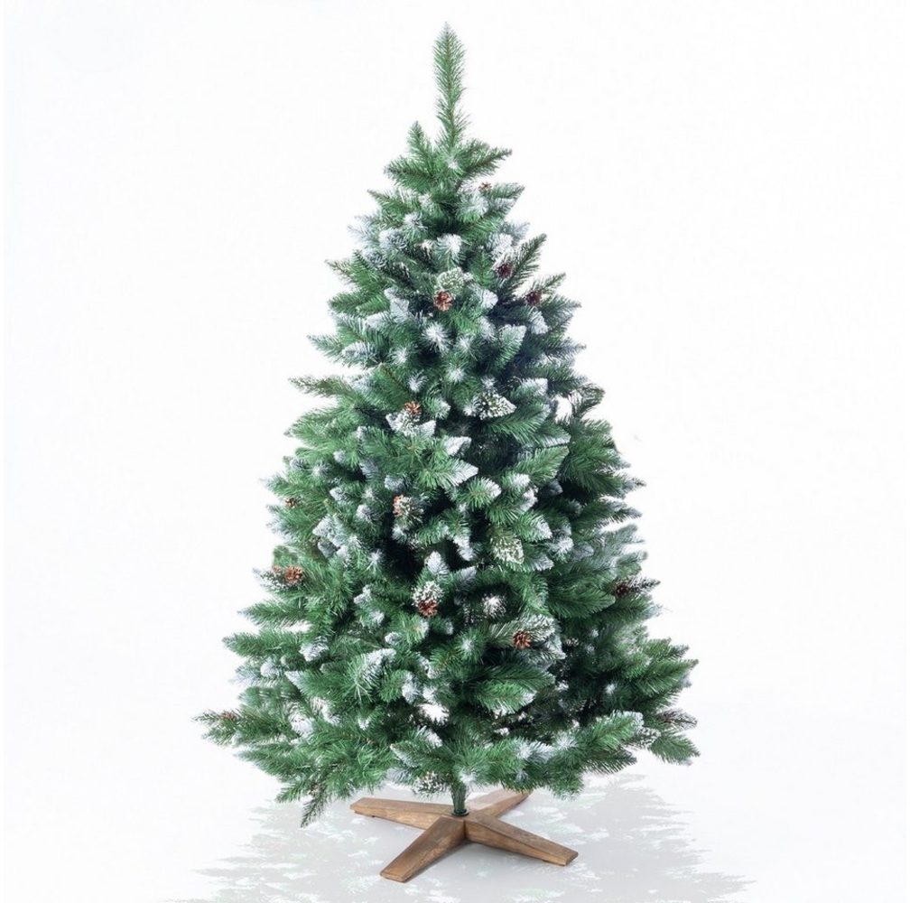 Onbest Künstlicher Weihnachtsbaum PREMIUM mit Schnee Effekt Deko Grün PVC, Künstlicher Weihnachtsbaum, massiver Holzständer - Werkzeugloser Aufbau - Tannebaum Weihnachten Bild 1