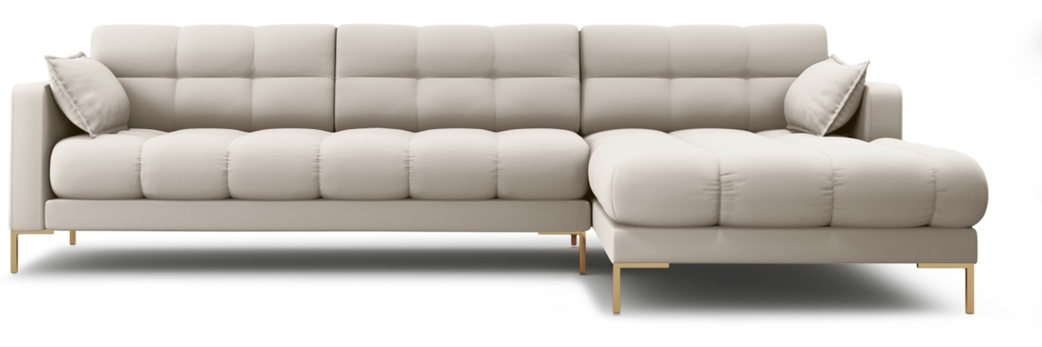 Micadoni Ecksofa Mamaia 5-Sitzer Rechts Strukturierter Stoff Neve Beige goldene Beine Bild 1